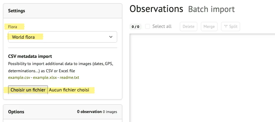 Choose a flora and upload your metadata file